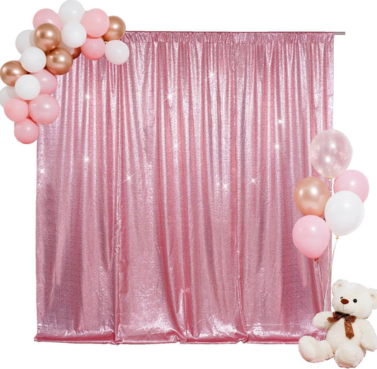 SquarePie Sequin Backdrop Less Transparent Background Sparkly Curtain for Wedding Party 4FT x 7FT Fuchsia Pink