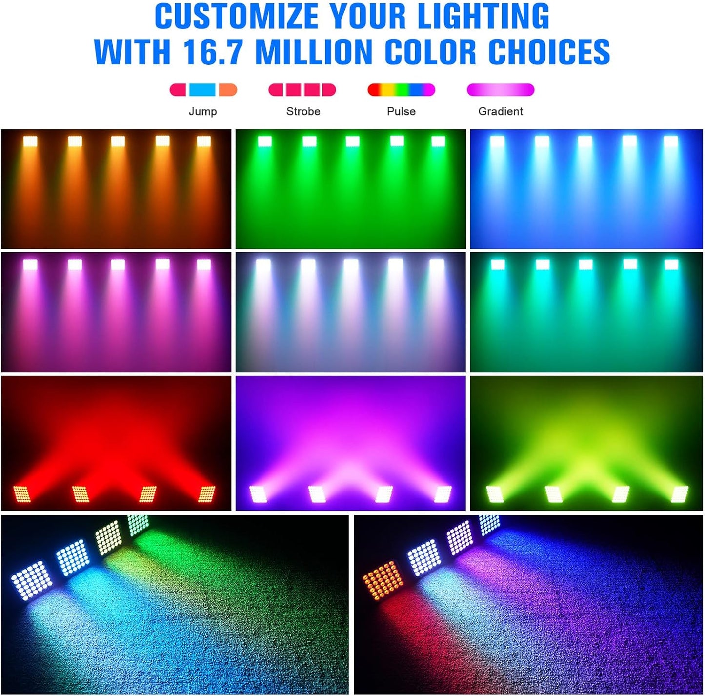 Rechargeable Par Can Lights, 72W RGB 5200mAh Uplights Battery Powered Stage Light, Wireless DJ Lights Sound Activated with Remote & DMX Control for Festivals, Weddings, Bars, Churches, DJ (16 Packs)