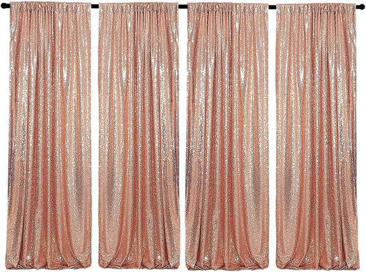 Rose Gold Sequin Backdrop Curtains 4 Panels 2FTx8FT Glitter Rose Gold Photo Backdrop Party Wedding Baby Shower Curtain Sparkle Photography Background