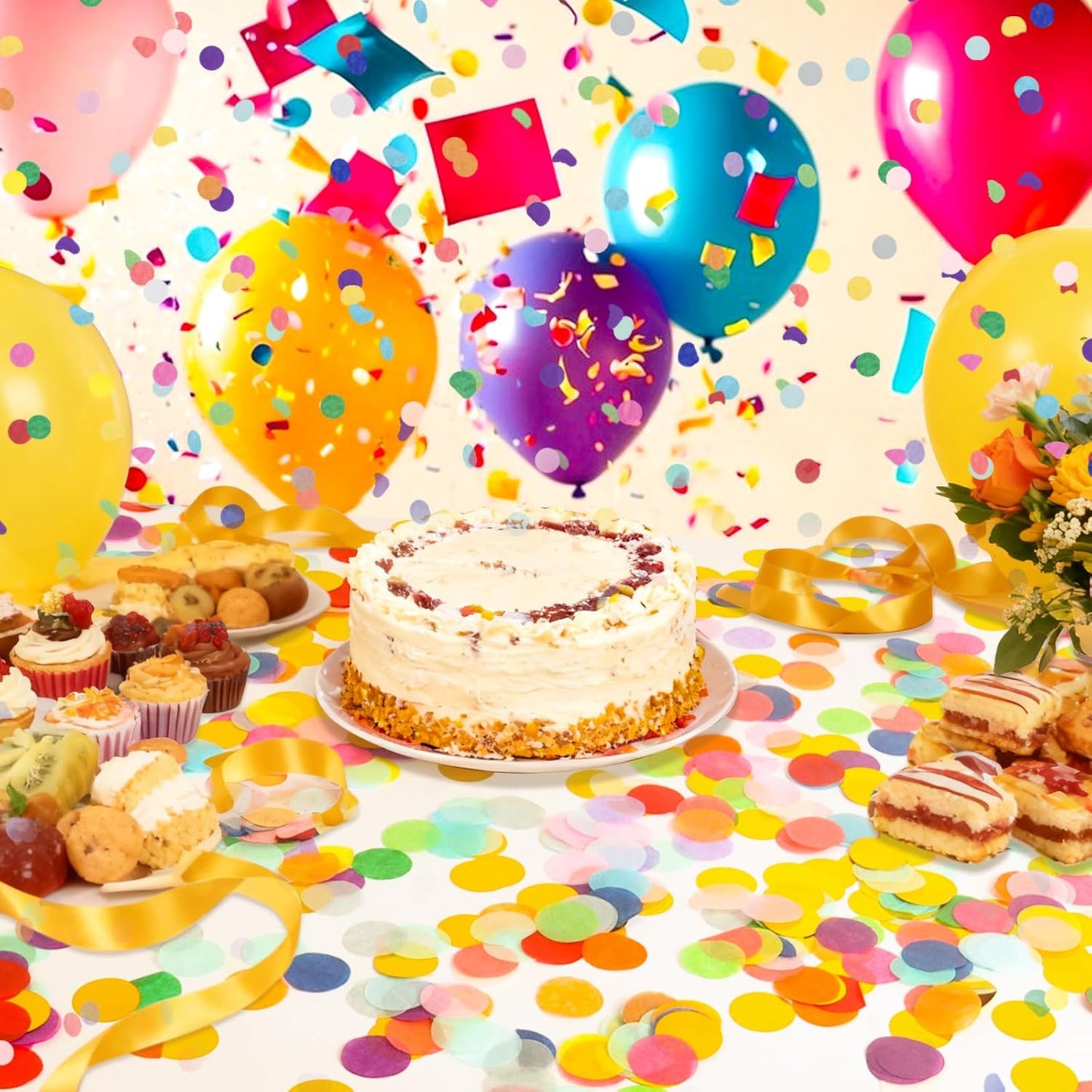 RYKOMO 20000 Pieces 1 Inch Round Tissue Paper Confetti, 7oz Multicolor Table Confetti Paper for Balloons Arts Craft DIY Scrapbooking Birthday Party Festival