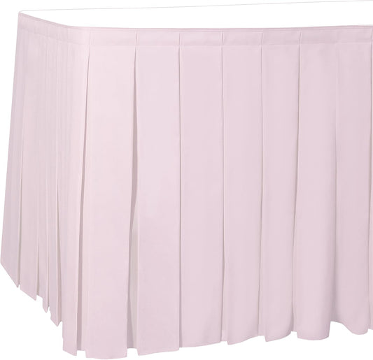 Ultimate Textile Pleat Polyester Fabric Table Skirt - Machine Washable Flame Resistant with Clips for Events, Weddings & Trade Shows, Cut & Sewn in Paterson, NJ - Ice Pink, 7' Box Pleat