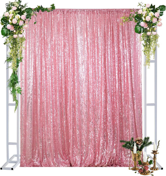 DUOBAO Sequin Backdrop Shiny Pink 4FTx7FT Shower Backdrops Pink Gold Sequin-Backdrop 7Ft Wedding Ceremony Sequins Party Background Birthday Bridal Shower Photo Booth Back Drop