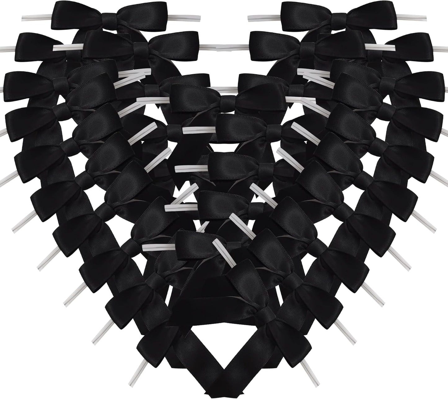 50pcs 2-1/2" Black Satin Ribbon Bows with Twist Tie Bows for Christmas Gift Packing&Wrapping (Black)