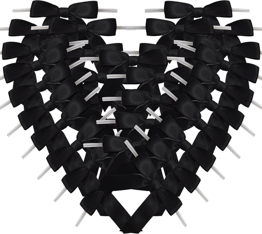 50pcs 2-1/2" Black Satin Ribbon Bows with Twist Tie Bows for Christmas Gift Packing&Wrapping (Black)