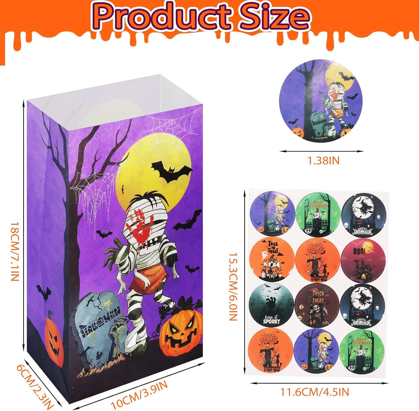 Halloween Treat Bags - 32Pcs Halloweens Trick or Treat Goody & Goodie Bag for Candy with Stickers, Halloween Party Favors Paper Trick or Treating Gifts Bags Halloween Candy Bags Party Supplies