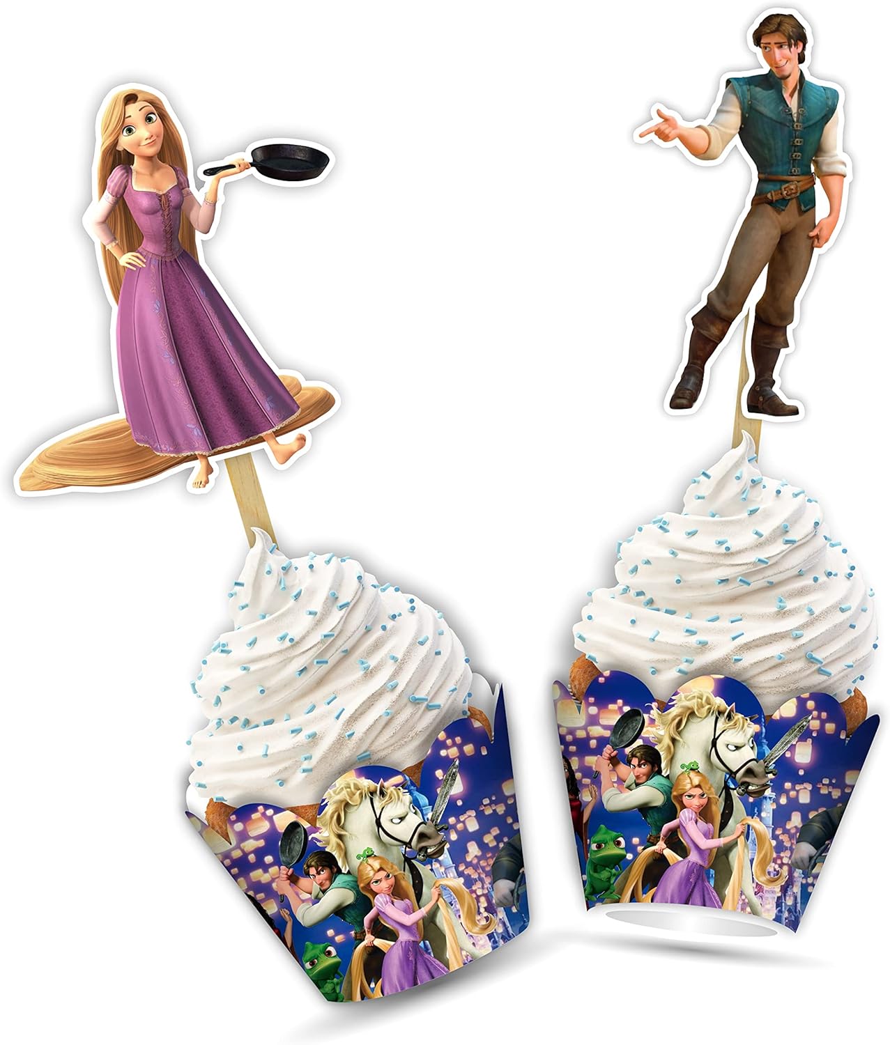 "Rapunzl Cupcake Wrappers – Princess Theme Cupcake Decoration for Birthday Party & Celebration – Tangled Inspired Cupcake Holders for Girls Princess Party Supplies, Dessert Table Décor"