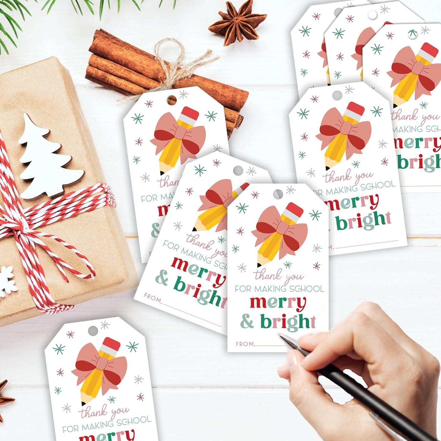50 Pcs Christmas Gift Tags, 2.1"×3.5" Teacher Gift Tag, Classroom Treat Tag, Teacher Appreciation Hangtag,Wrap for Party Favor - B12