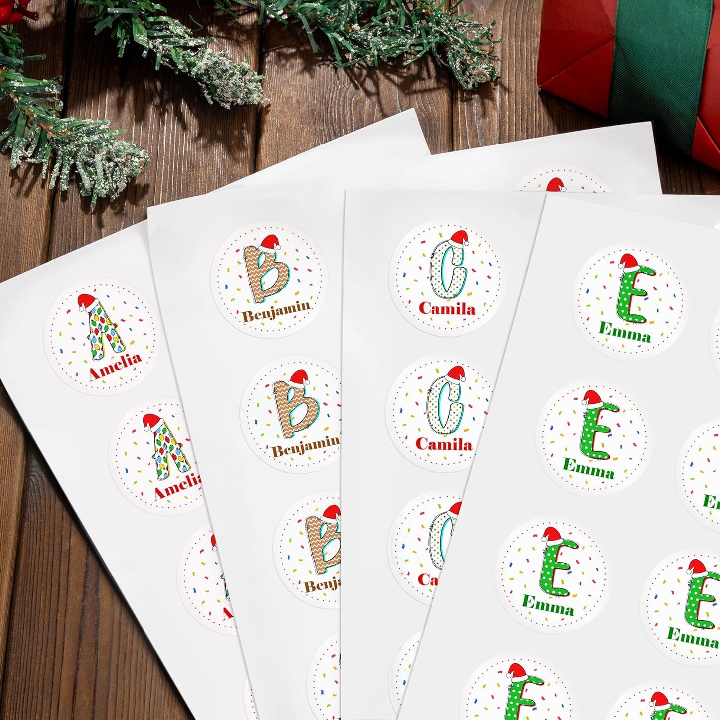 callie moment Personalized Christmas Stickers, Custom Name Waterproof Christmas Gift Tags for Gift Box Holiday Decorations, Stockings, Party Favors (Santa Hat Initial 2)