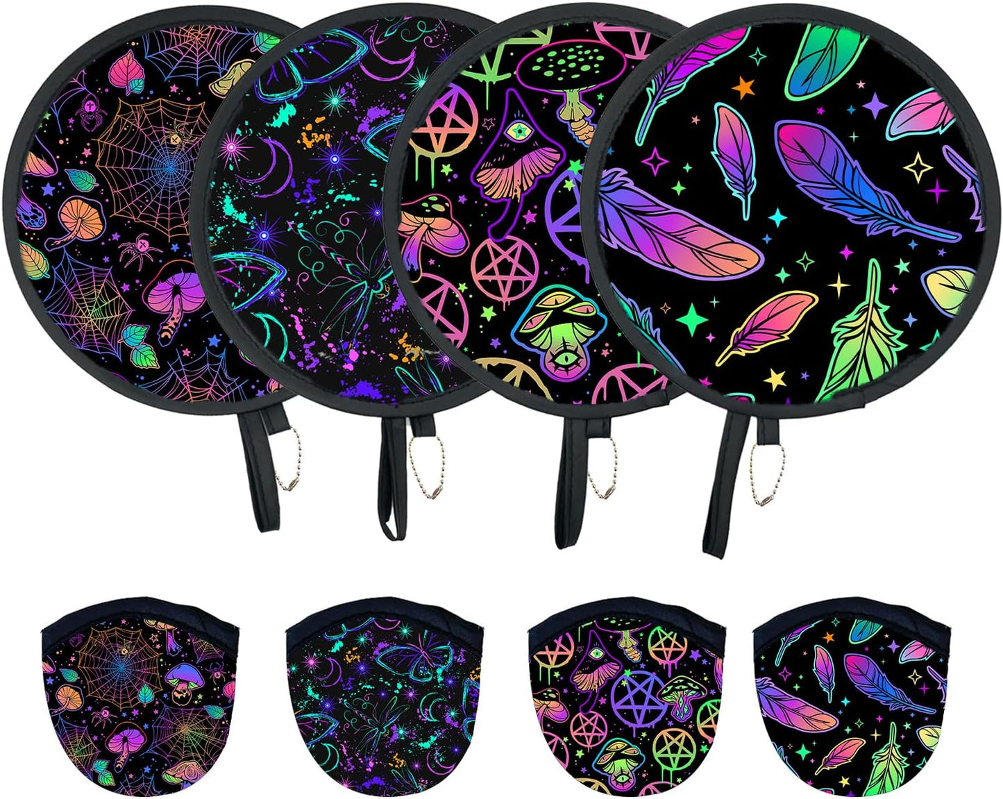 4Pcs Rave Round Foldable Hand Fan Japanese Foldable Fan Style Handheld Compact Cooling Fans,Round Folding Fan for Outdoor Games,Xmas Decoration,Festival,Party Favors,Travel,Events