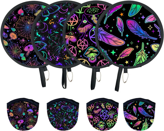 4Pcs Rave Round Foldable Hand Fan Japanese Foldable Fan Style Handheld Compact Cooling Fans,Round Folding Fan for Outdoor Games,Xmas Decoration,Festival,Party Favors,Travel,Events