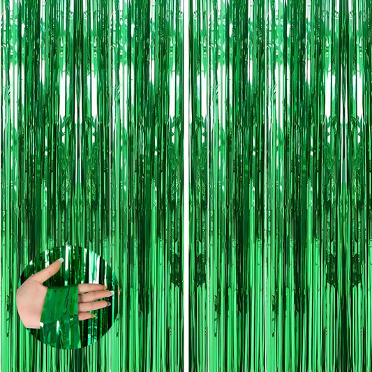 Keyali 2 Pack 3.3 * 8.3 ft Foil Curtain Metallic Tinsel Fringe Curtains Photo Booth Props Backdrop for Birthday Wedding Engagement Baby Shower Christmas Holiday Celebration Partyl,Green