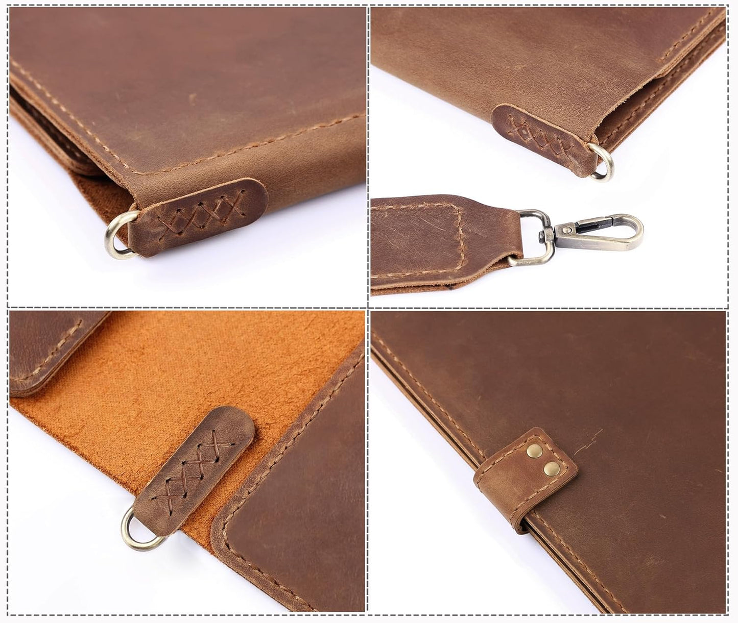 Robrasim Handmade Leather Sketchbook Cover, Artist Sketch Pad Holder for 11"X14" Top Spiral Bound Sketchbook, Drawing Book Pencil Case, Journal Portfolio with Shoulder Strap, Artist Gifts,Brown