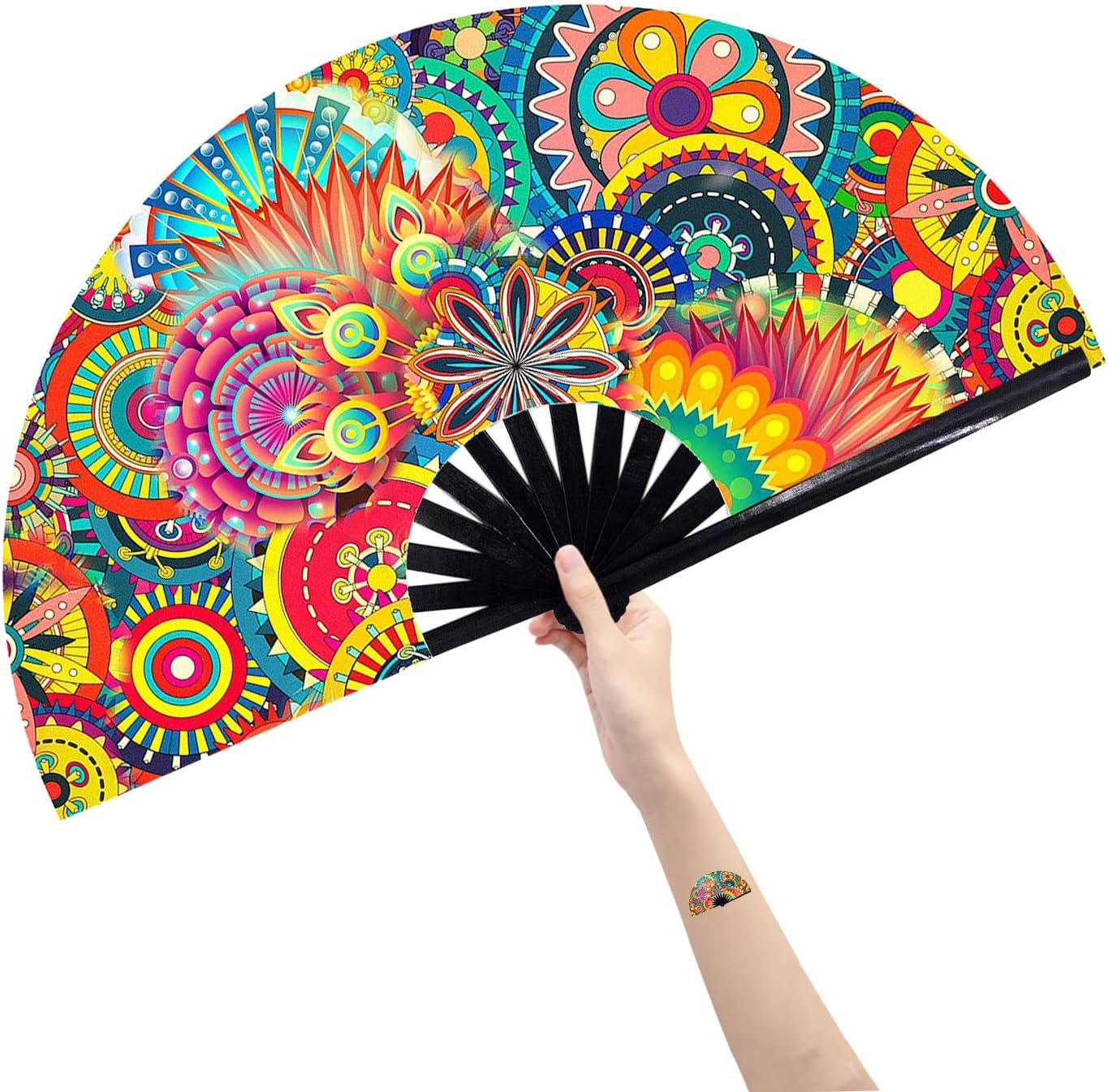 Amajiji Large Folding Hand Rave Fan Popping Fan for Line Dancing Clacking Fans for Boots On The Ground Dance,Party,Decoration,Festival (Dream Ｆlower)