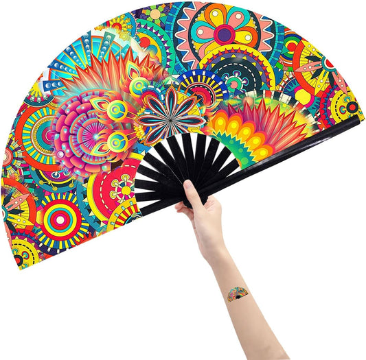 Amajiji Large Folding Hand Rave Fan Popping Fan for Line Dancing Clacking Fans for Boots On The Ground Dance,Party,Decoration,Festival (Dream Ｆlower)