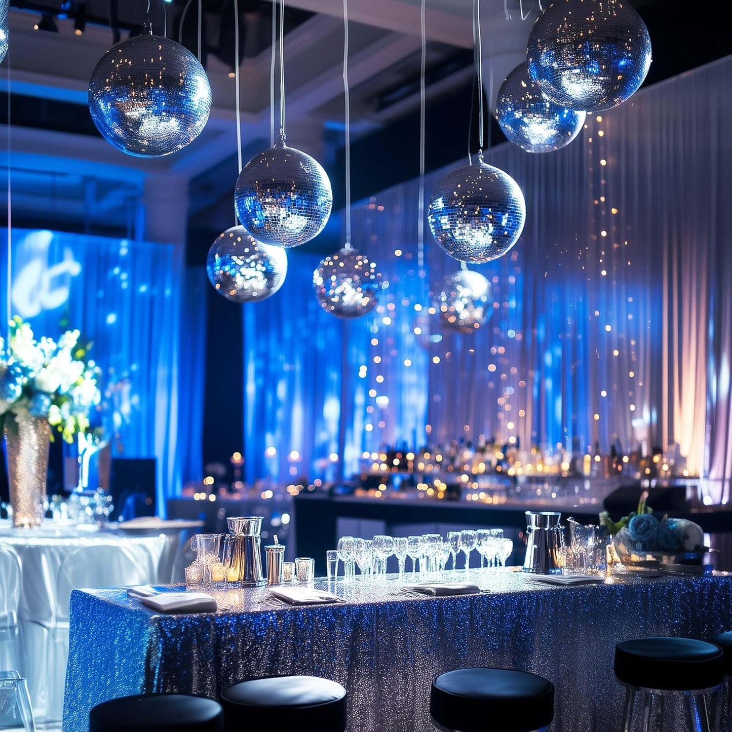 Yescom 2PCS 12" Large Disco Ball Mirror Big Hanging Glass Decoration for 70s 80s Party Events Wedding DJ Dance Club Bar Stage Lighting Business Holiday Home Decor Silver