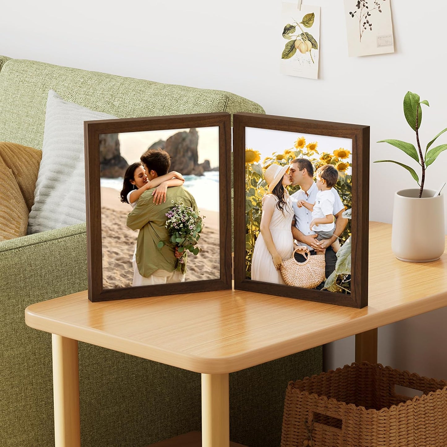decorUhome Double 8x10 Picture Frame Vertical, Engineered Wood Bifold Photo Frame with Plexiglass for Tabletop Display, 8x10, Brown