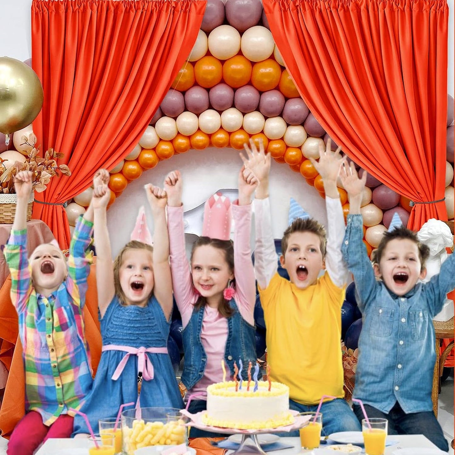 10 x 7 Feet Orange A Backdrop Curtain for Partie, Background Curtains for Photoshoot, Birthday, Wedding, Halloween, Thanksgiving, Christmas Day, New Year Party Decorations 5Ft x 7Ft, 2 Panels