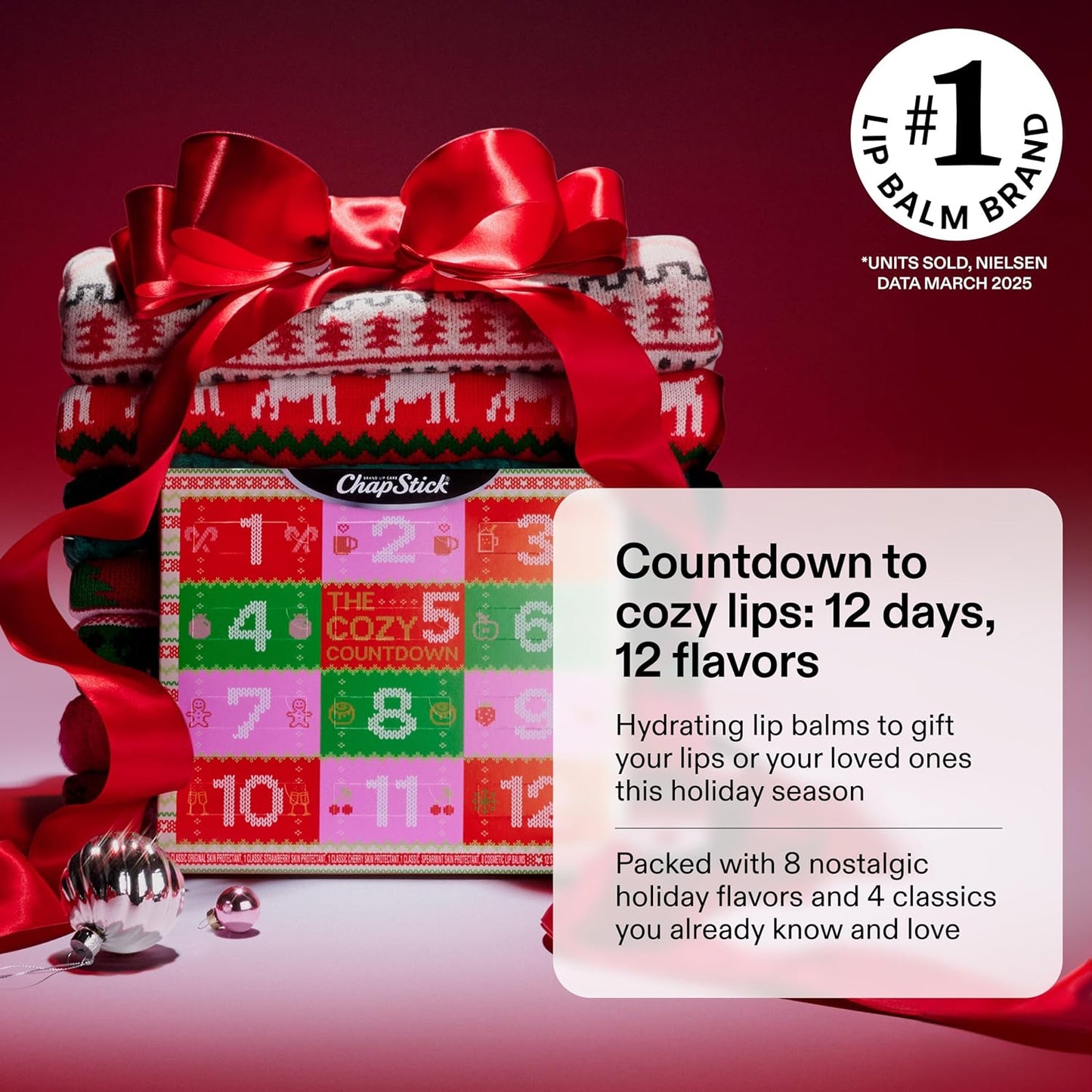 ChapStick 12 Days Advent Calendar Lip Balm Holiday Gift Set, Moisturizing Daily Lip Care For Dry, Chapped Lips, Soothing Hydration, Limited Edition Cozy Flavors, 12 Pack Variety, 0.15 OZ EA