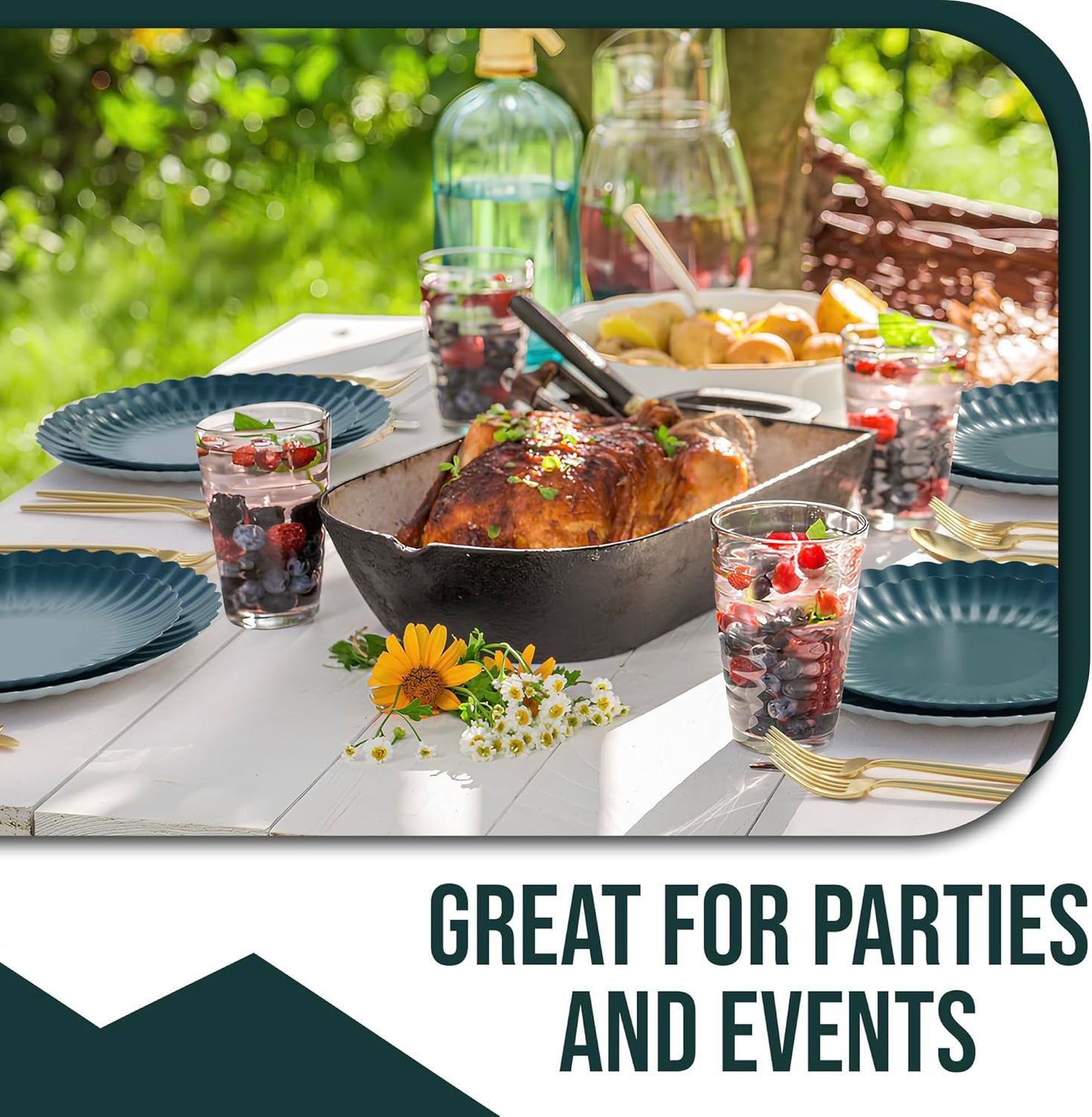 Trendables Scalloped Paper Plates 8.5 Inch & 10.5 Inch 40 Pcs Dinner Plate Set Fancy Disposable Plates for Party for 20 Guests 20 X 8 & 20 X 10 Large & Small Paper Plate Set for Parties Black Aqua