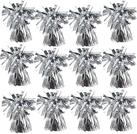 Metallic Balloon Weights, Birthday Party Favors, Novelty and Gag Gifts, 5.5" Inches, 12-Pack (Silver)