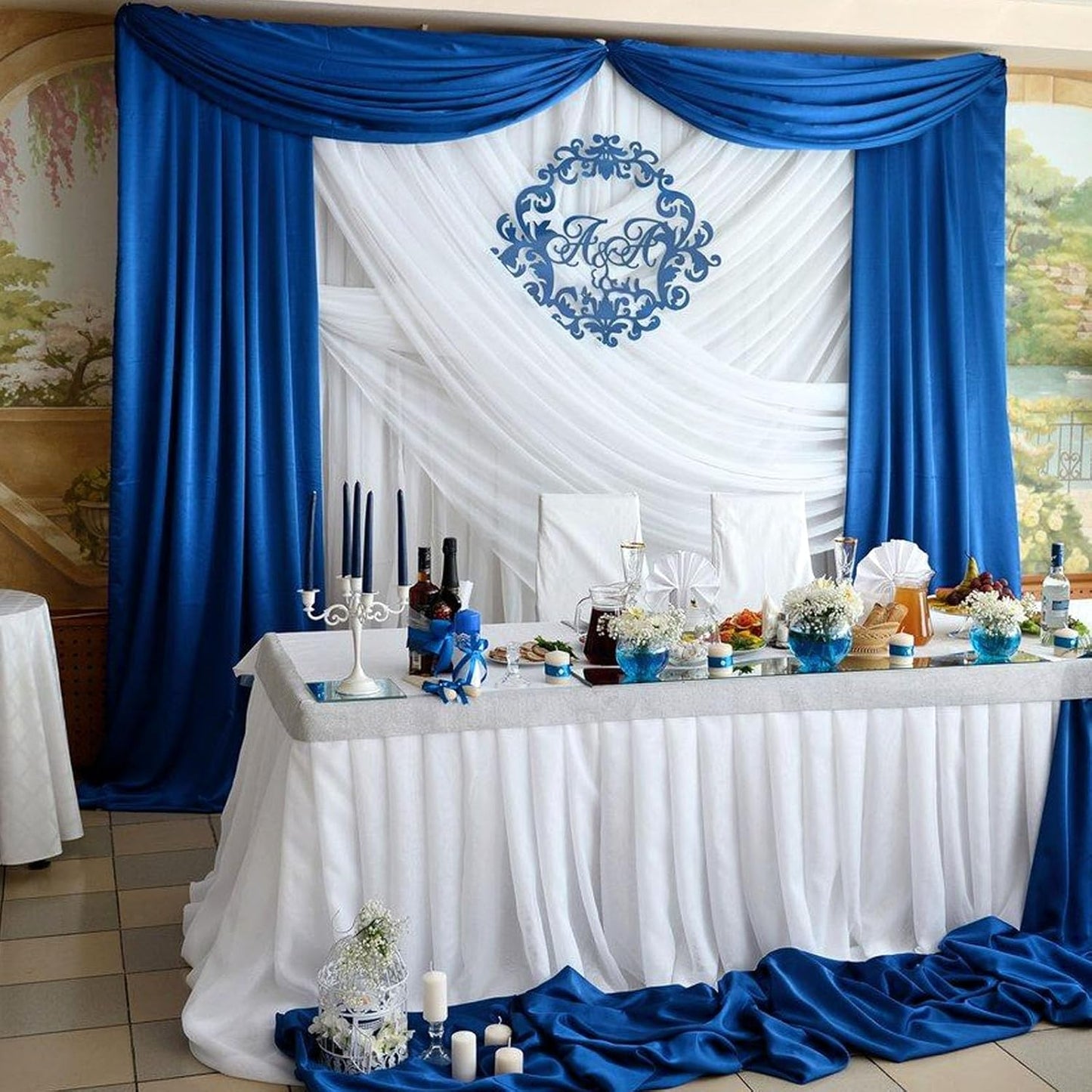 10 x 7 Feet Blue Backdrop Curtain for Partie, Background Curtains for Photoshoot, Birthday, Wedding, Halloween, Thanksgiving, Christmas, New Year Party Decorations 5Ft x 7Ft, 2 Panels