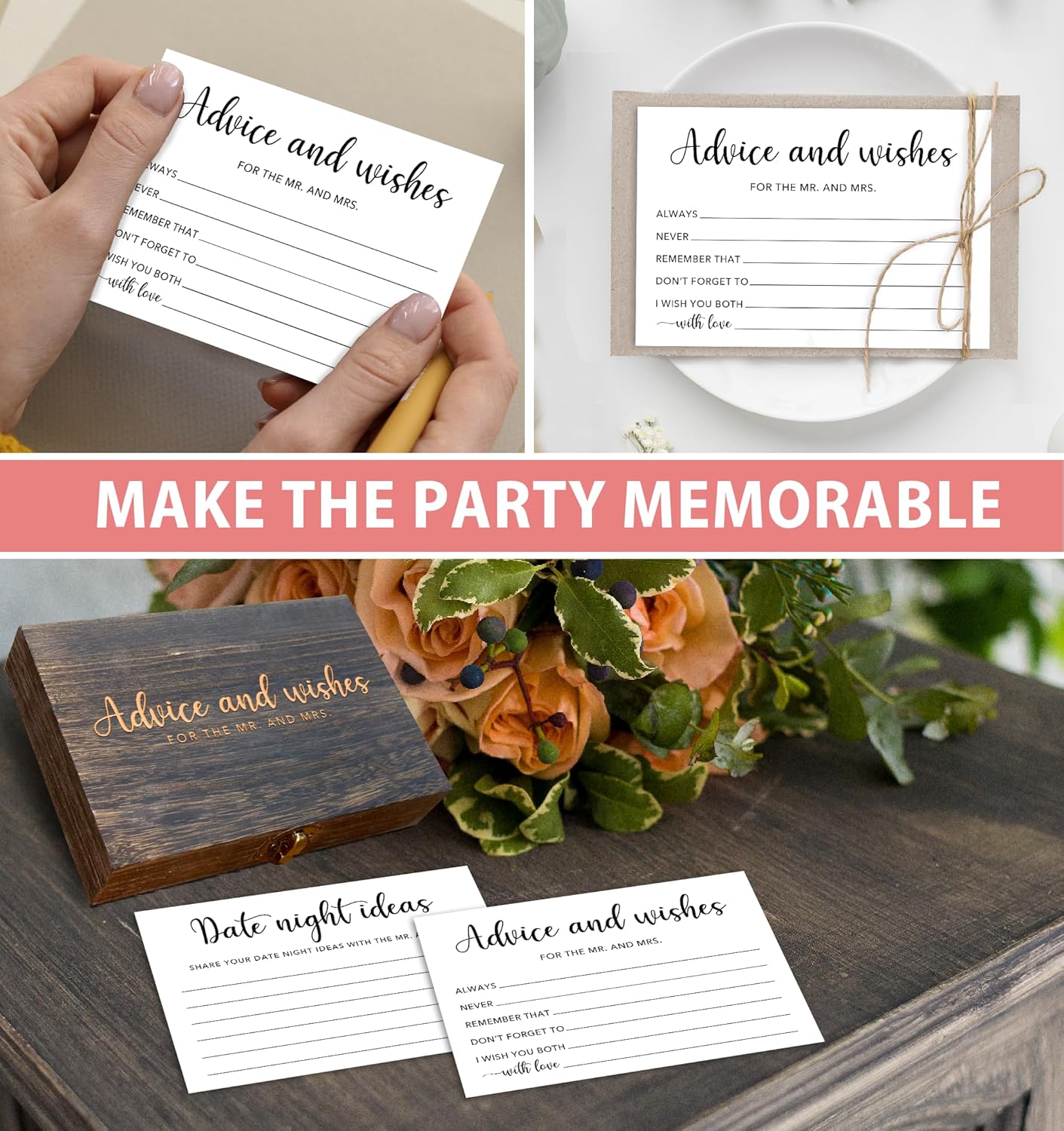 Advice and Wishes for the Mr and Mrs Box - 50 Pcs Wedding Advice Cards Bridal Shower Game Cards Reception Guest Book for Bride Groom Newlywed Engagement Party Decoration(Minimalism) -A02