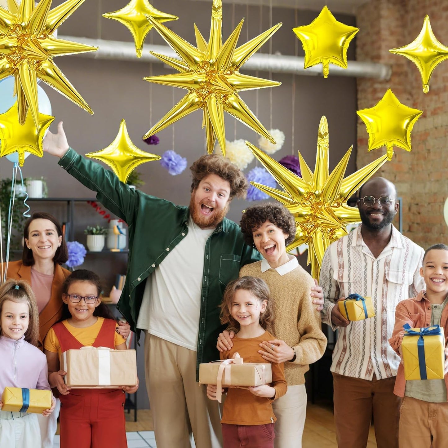 Gold Star Balloon,16Pcs Star Foil Balloons Set with 22Inch Explosion Spike Cone Balloons and 10Inch Quadrangle Helium Balloon for Birthday Wedding Baby Shower Party Decorations