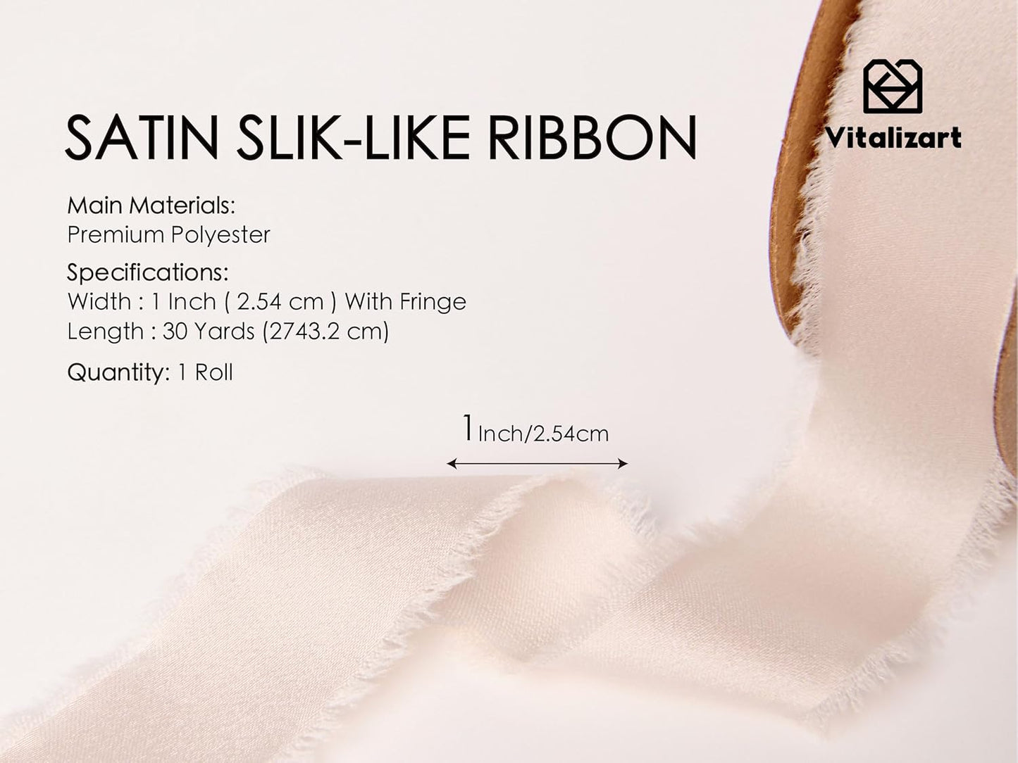 Vitalizart Silk Like Satin Ribbon 1 inch x 30 Yard Light Nude Handmade Frayed Ribbons for Gift Wrapping Baby Shower Wedding Bridal Bouquets Holiday Decor