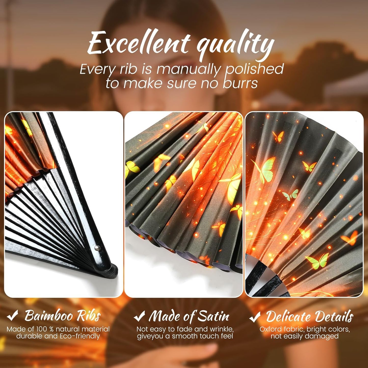 SYNTECSO Folding Hand Fan for Rave, Popping Fan for Line Dancing, Drag Queen, Women and Men Gift，Chinese Japanese UV Glow Clack Fan for Parties, Music Festivals, EDM and Decoration