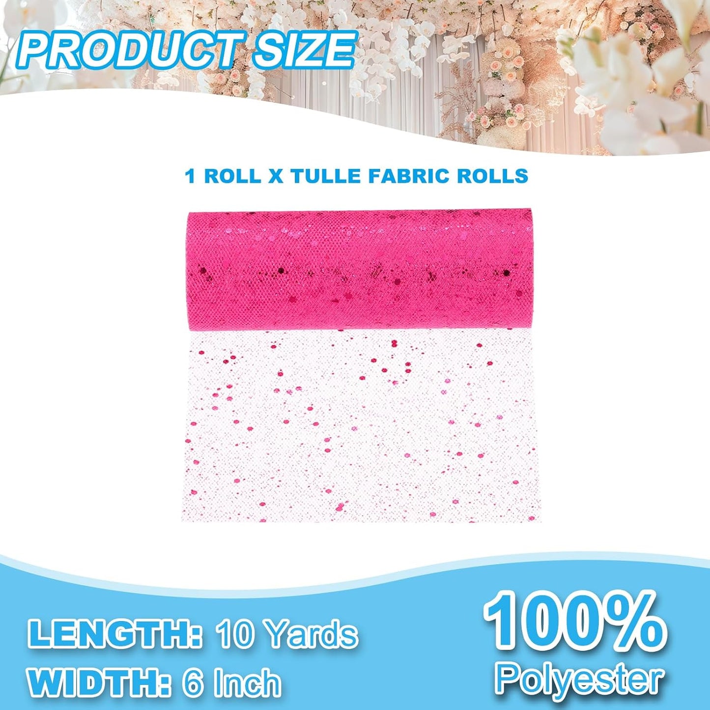 PATIKIL Tulle Fabric Rolls, 6 Inch by 10 Yards Fabric Spool Tulle Sparkling Ribbon Netting Sequin for DIY Tutu Skirts Crafts Wedding Party Decorations, Hot Pink