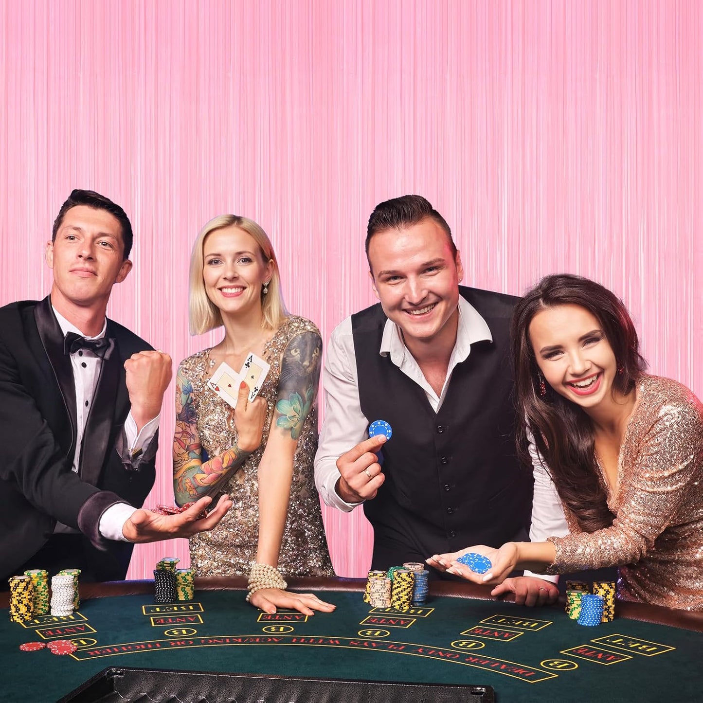 2Pack Foil Curtain Pastel Pink Backdrop Streamers Metallic Tinsel Fringe Curtains Photo Booth Props for Birthday Wedding Engagement Bachelorette Christmas Celebration Valentines Party Decorations