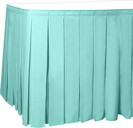 Ultimate Textile Pleat Polyester Fabric Table Skirt - Machine Washable Flame Resistant with Clips for Events, Weddings & Trade Shows, Cut & Sewn in Paterson, NJ - Aqua, 7' Box Pleat