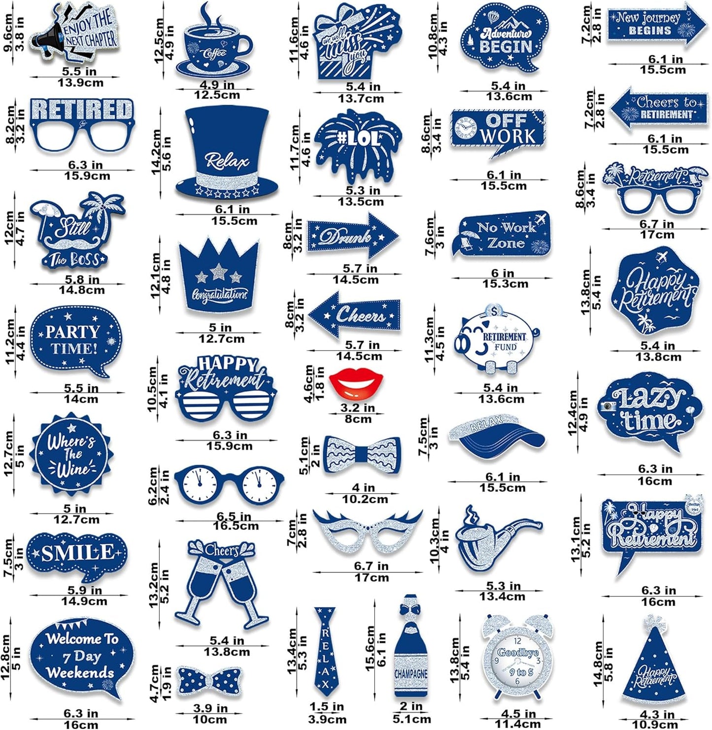 Retirement Party Photo Booth Props Kit - 27pcs Paper Photo Props 1 Frame Glitter Retirement Party Decorations for Retiree Celebration, Farewell Office Party Supplies (Blue and Silver)