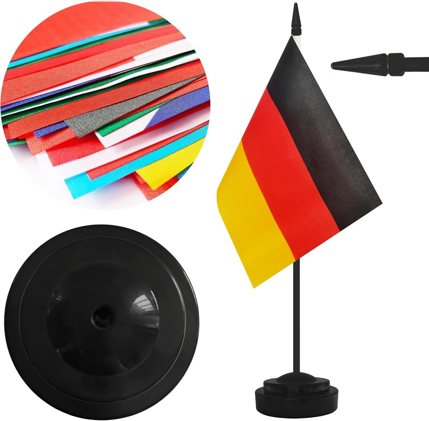 2 Pack Germany Desk Flag Set, German Desktop Small Miniature Table Office Flag with 12" Black Pole and Black Base, Offices, Classroom, Home, Festival Decoration (Germany)