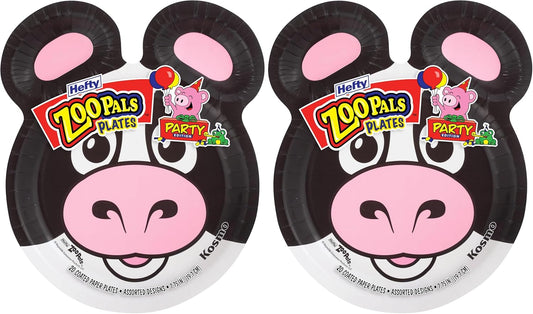 Hefty Zoo Pals Party Edition Paper Plates for Kids, Assorted Animal Designs, 7.75 Inches with Two Dipping Compartments, 20 Count (Pack of 2)