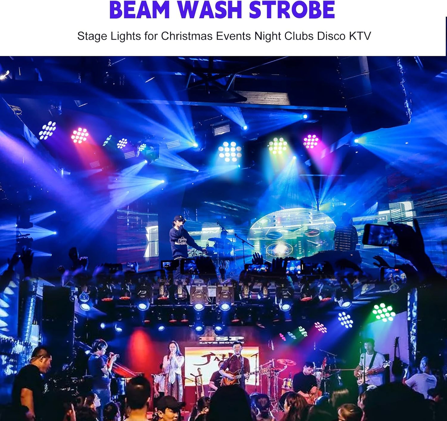 Moving Head Light Beam Wash 12x12W LED Stage Lighting RGBW 4in1 Professional DMX 512 Strobe Effect Sound Activated DJ Lights for DJ Night Clubs Disco KTV Bar Show (1 Pack)