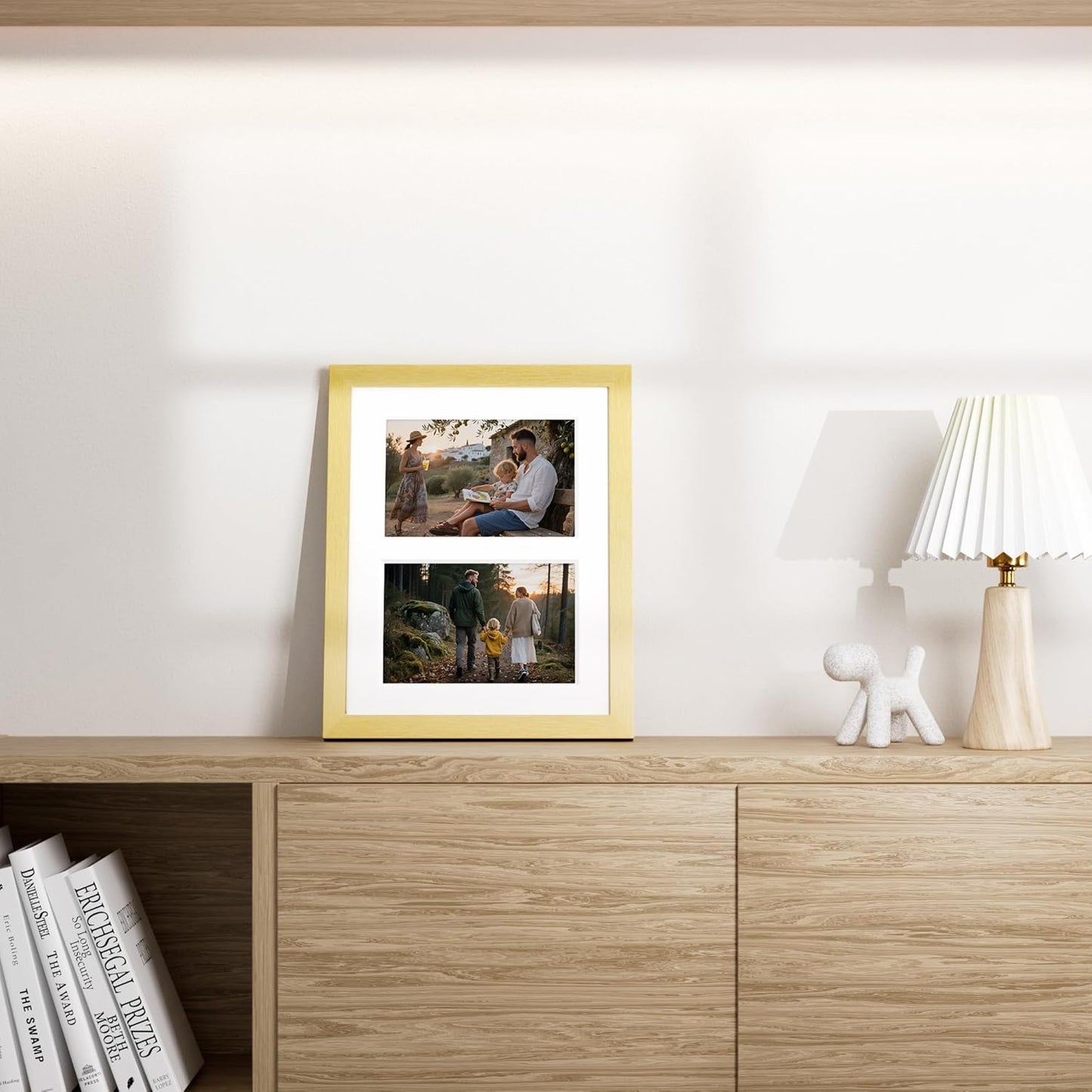 Vittanly 8x10 Collage Picture Frame, Displays 2Pcs 4x6 Pictures with Mat, Photo Frame for Wall Mounting or Table Top with Stand, Gold, 1 Pack