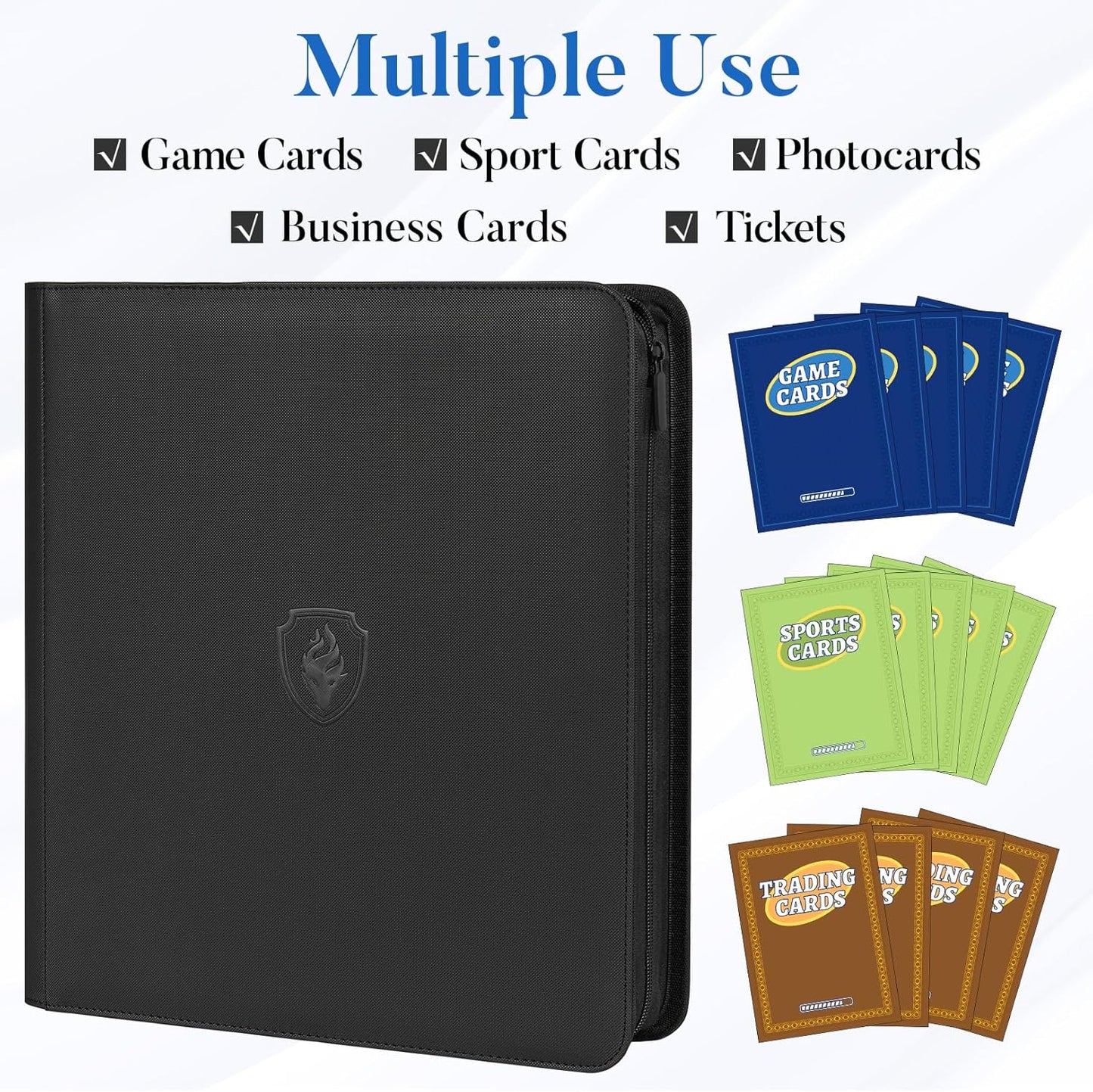 Premium Zip Card Binder 12 Pocket, Fabmaker 912 Pockets Trading Card Binder, PU Zipper Card Collection Album, Sturdy Side-Loading Card Book Holder for MTG, TCG, Game Cards, Sports Cards, Teal