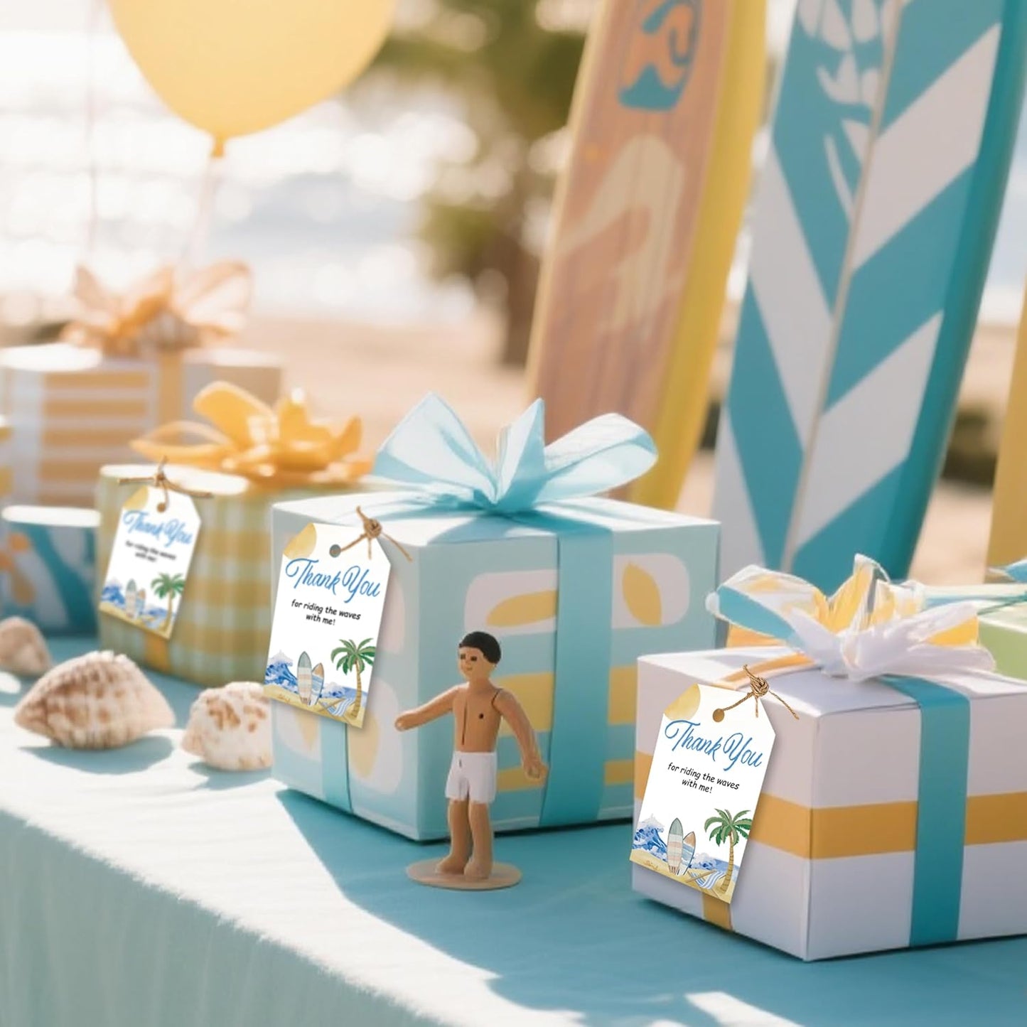 50pcs Surfing Thank You Tags, The Big One Surf Up Favor Tags for Summer Beach Themed Birthday and Baby Shower Party Gift Wrapping Decoration (Surf)