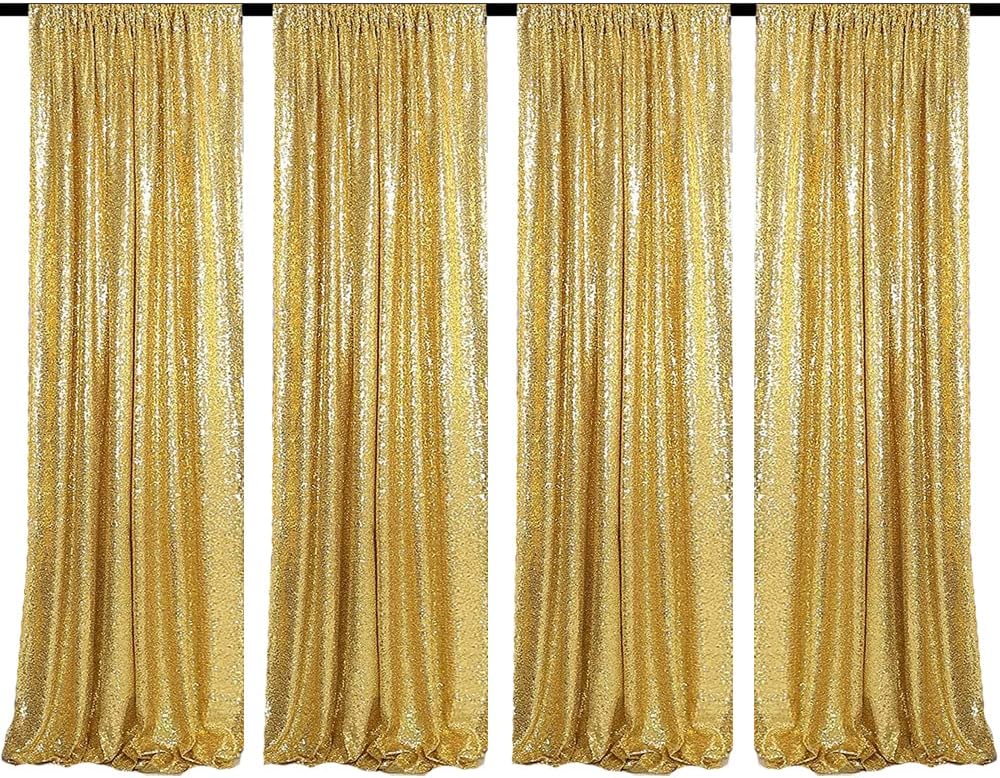 Gold Sequin Backdrop Curtains 4 Panels 2FTx8FT Wedding Photo Backdrop Glitter Birthday Bridal Party Curtains Sparkle Background Drapes Parties Decor Curtains