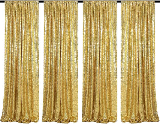 Gold Sequin Backdrop Curtains 4 Panels 2FTx8FT Wedding Photo Backdrop Glitter Birthday Bridal Party Curtains Sparkle Background Drapes Parties Decor Curtains
