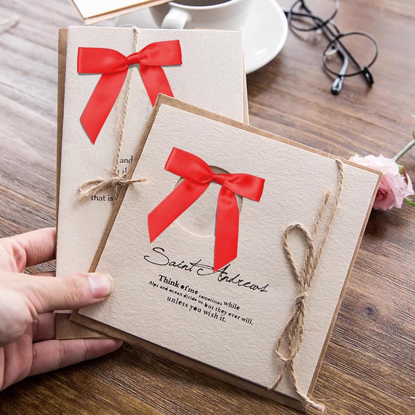 50Pcs Red Twist Tie Bows for Gift Wrapping 2.5" Satin Ribbon Bow for Treat Bags Cake Balloons Birthday Party Favors Wedding Decorations