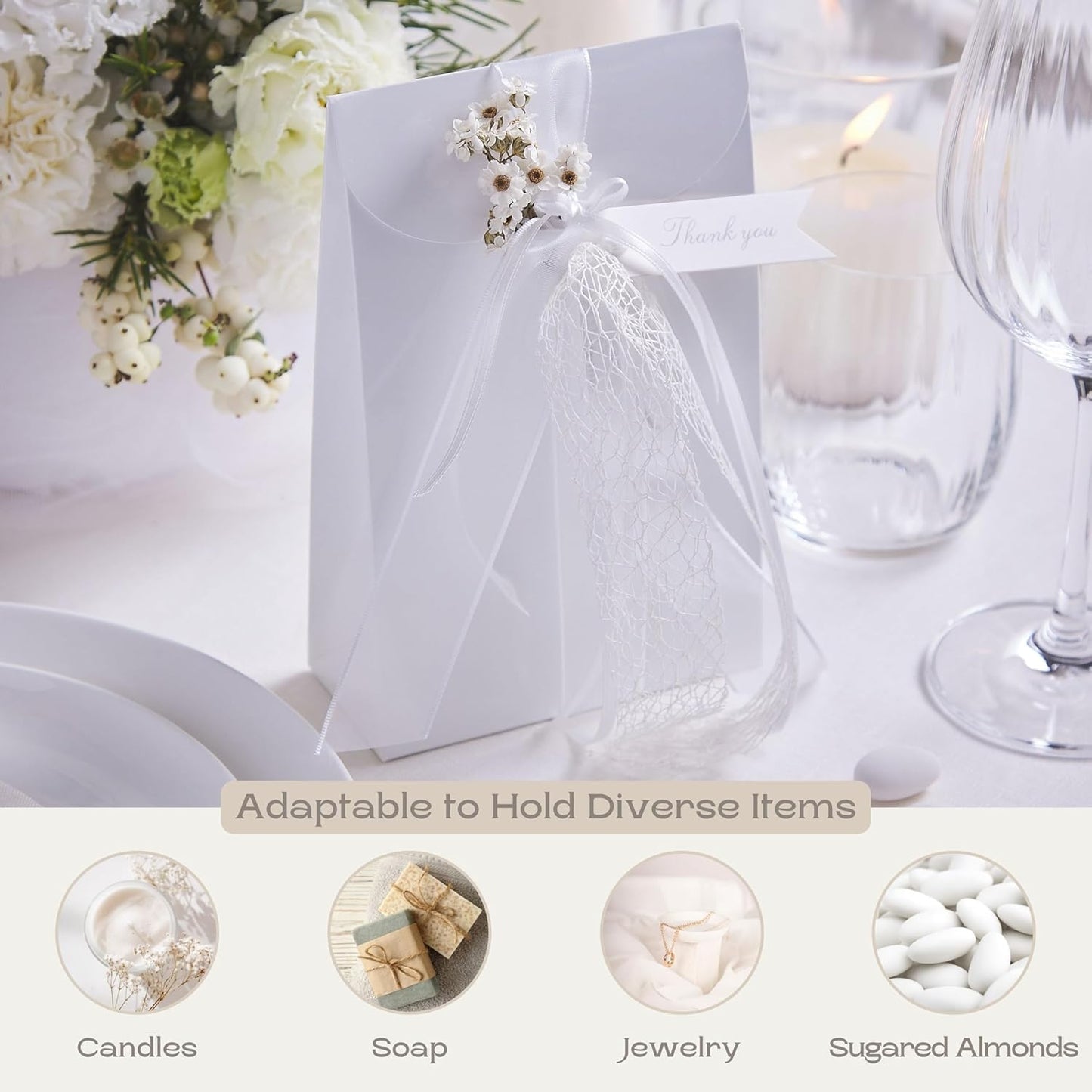 Boxes Craftory Pack of 20 Party Favor Boxes (4.52 x 2.16 x 7 inch) - Ideal for Wedding, Baby Shower and Bridal Shower Gift Bags - White