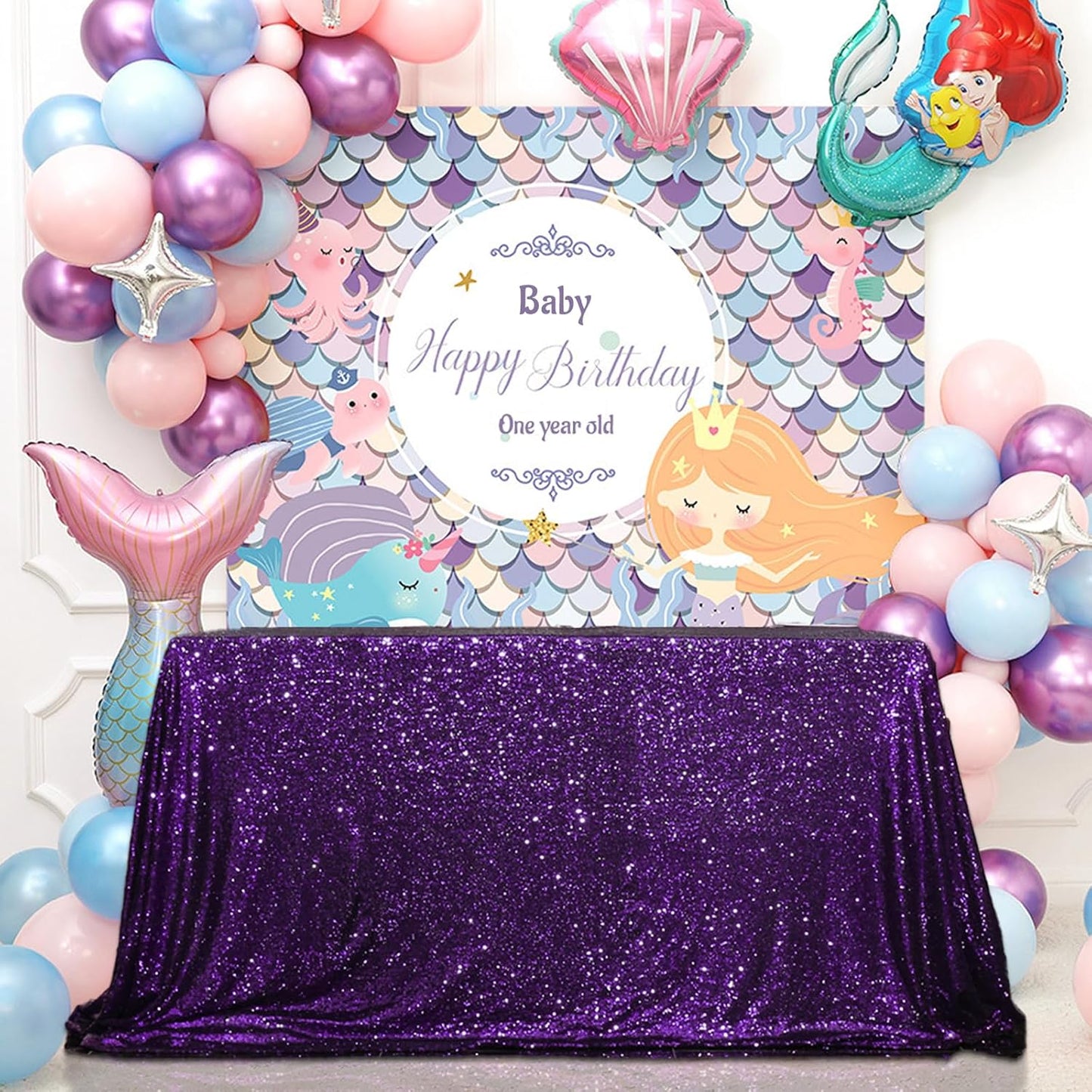 SquarePie Sequin Tablecloth 60 x 120 Inch Purple Sparkly Table Cloth for Halloween Wedding Party