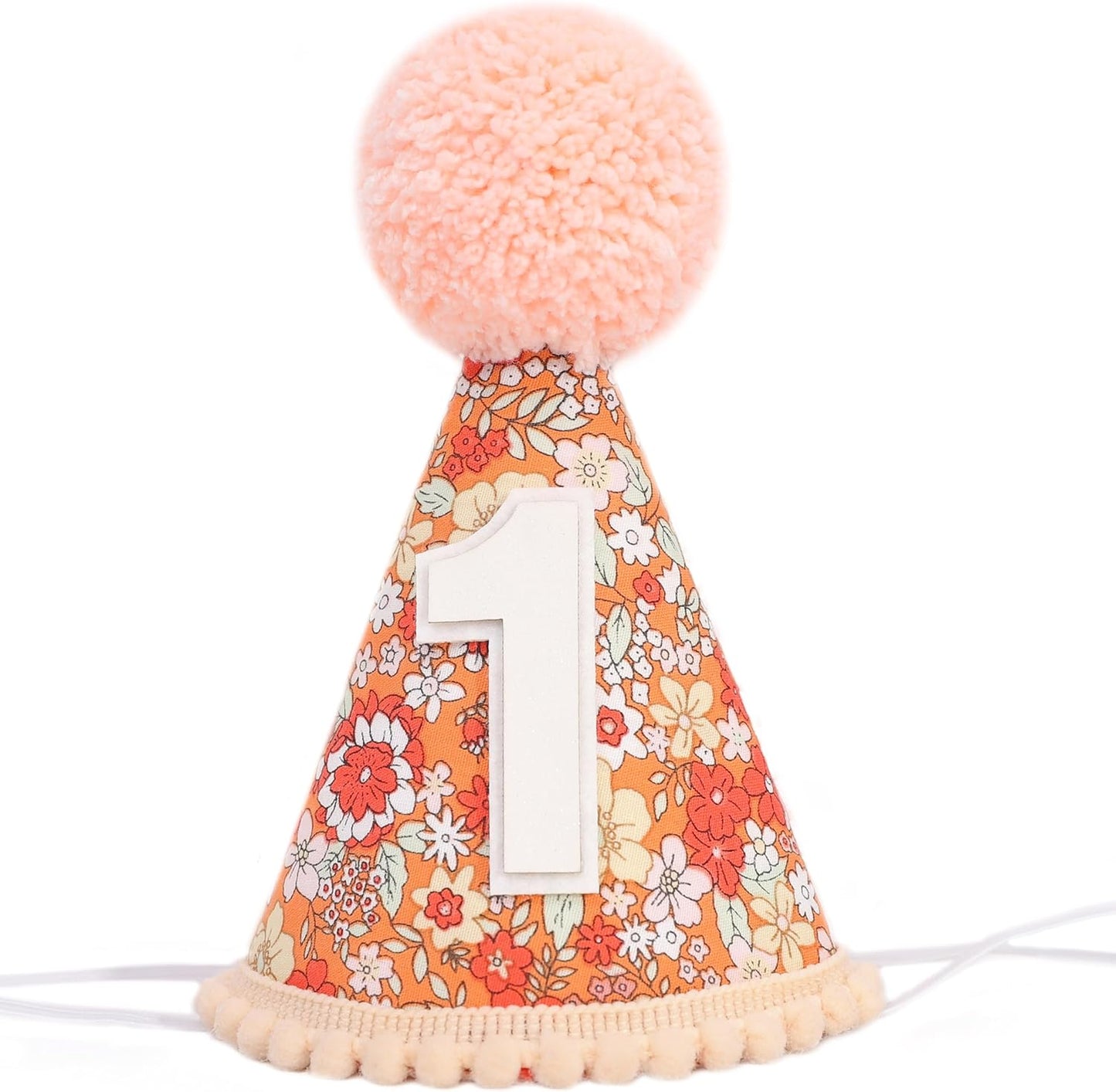 WAUAO Floral 1st Birthday Hat - Colorful Flower Cone Hat for Girls & Boys, First Birthday Crown, Party Photo Prop