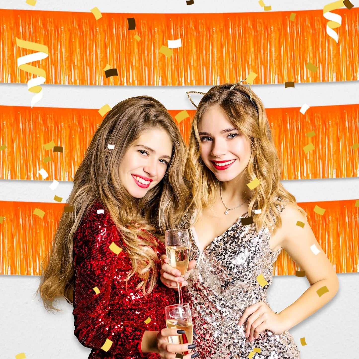 6 Pack 10 Feet Macaron Orange Foil Fringe Garland Metallic Tinsel Streamers Banner Wall Hanging Curtain Backdrop for Parade Floats, Birthday, Graduate, Mother's Day, Wedding Party Decoration