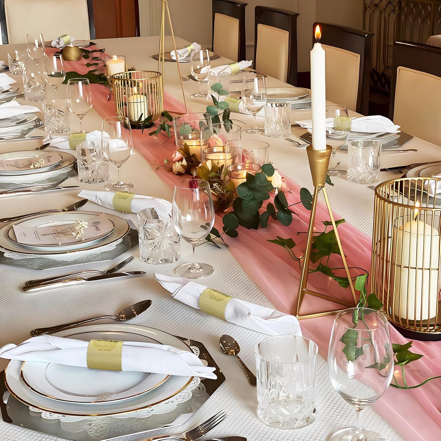 Polymer Material Reusable Napkin Band, Glue-Free Tear-Proof Water Resistant Oil-Proof Napkin Bands Set of 100(Front Gold Color and Back Silver), 6 Adjustable Sizes Napkin Rings