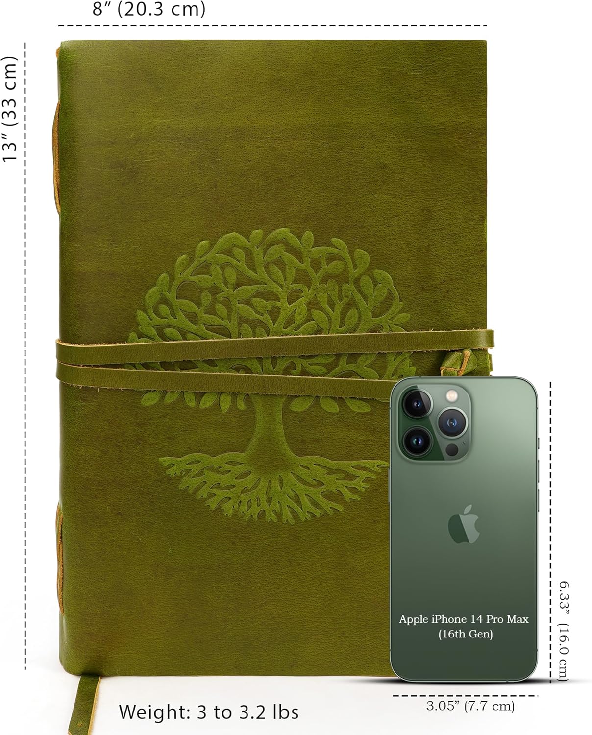 LUXEORIA Tree Of Life Leather Journal for Women and Men, Handcrafted Leather Journal for Writing Womens, Sketchbook, Travel Diary with Unlined Deckle Paper, Mint Green 8x13