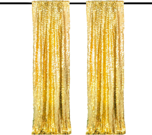 JYFLZQ Gold Payette Sequin Backdrop Curtains 4ft x 8ft 2 Panels Shimmer Wall Backdrop Big Sequin Background Thick Glitter Photo Booth Backdrops for Birthday Wedding Prom Parties
