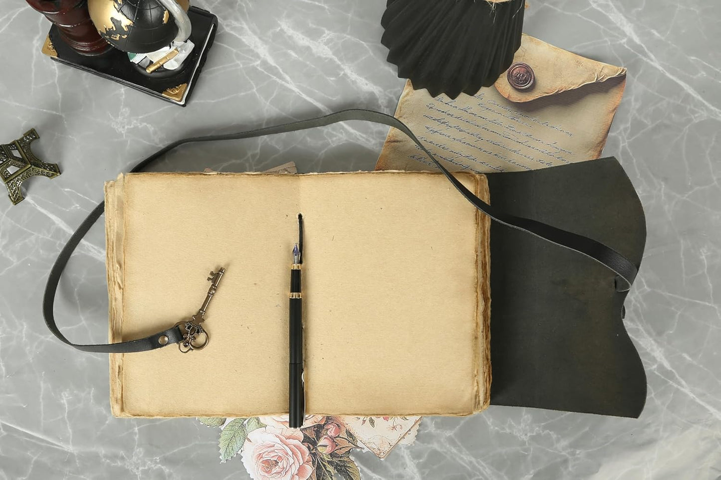 Leather Journal with Lined and Unlined Deckle Edge Paper 8x6 inch and Vintage Key | Handmade Writing Notebook Diary | Bound Daily Notepad for Men & Women Medium, Sketch/Writing pad for Artists